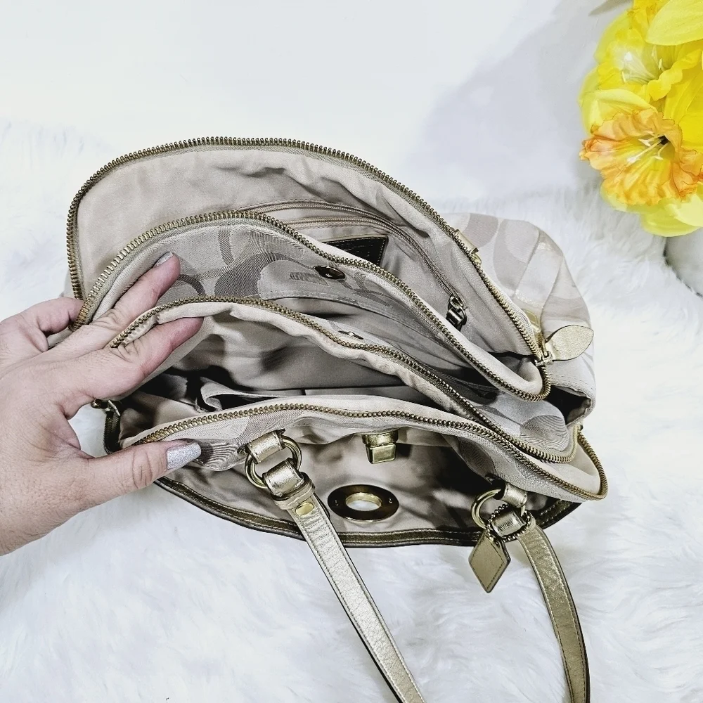 Coach Penelope signature satchel handbag cream and gold